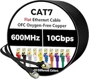 Cat 7 Ethernet Cable 2FT, Flat 10Gbps High Speed Internet Cord, STP Shielded, Pure Copper, Flexible CAT7 RJ45 LAN Network Cable, Compatible with PC, Laptop, PS5, Xbox Modem, Router, PoE, Black Cable