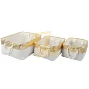 S/3 Alcott Canvas Nested Baskets Gold White Office Organizer Table Home Decor