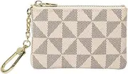[Erkic] Women's Gold Coin Purse with Key Chain, Zipper Closure, Luxury Designer Plaid Leather, Synthetic Leather, Silicone, Dry Clean Only