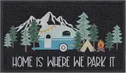 comfoyar Camper RV Door Mat, Home is Where We Park It Camping Door Mat for Campervan Caravan Motorhomes, Decorative Camp Doormat for Indoor Outdoor Front Entrance, 23.6"x 15.7"