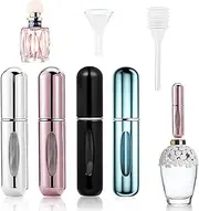 Exbrith Pack of 4 Perfume Atomisers, 5 ml Refillable Empty Travel Perfume Atomiser, Travel Gadgets, Empty Spray Bottle with Window for Handbag, for Date, Party, Work