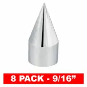 8 Pack Chrome Spike Hex Nut Bolt Press On Covers Car & Truck Motorcycle - 9/16"
