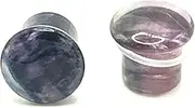[Blue Palm Jewelry] Pair of Rainbow Fluorite Single Flare Stone Ear Plugs Silicone O-Ring Expander Gauges 0ga - 1 inch E618
