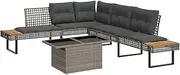 2 Piece Garden Sofa Set with Cushions Grey Poly Rattan and Glass Patio Bar Sets