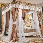 Bed Curtain Four Poster Bed Canopy Mosquito Net Double Layer Princess Curtains Canopy for Girls Single/King Size Bed with Frame Bed Decoration(Size:2×2.2m/6.6×7.2ft)