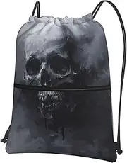 EdWal Horror Ghost Skull Print Drawstring Backpack Gym Bags Sports Bags With Zipper Pocket For Travel Beach, Black, One Size