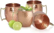 Marketworldcup -4 Moscow Mule Hammered 100% Pure Solid Copper Drinking Mug Set 16 Oz Cup Brass