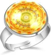 [FVQL] Ring for Women Girls, abstract yellow pattern floral, 1.7cm/0.67inch, Glass, glass