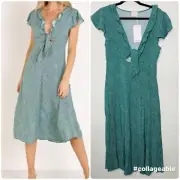 Auguste the Label size 10 Diamond Rumba Midi Dress Green, Tie Bust, 100% Rayon