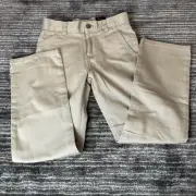 Chaps Boys 8 Slim Pants Khaki Tan Approved Schoolwear Uniform Flat Front New