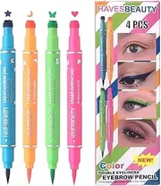 Eye Delineator Pencil - Double Heading Seal for Make-Up, Long-Lasting Liquid Eyeliner in 4 Colours, Eye Template with Star Hap Stamp, Precision and Beauty