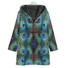 Peacock Feather Cotton Hooded Jacket Festival Cloak Coat Psychedelic Unisex