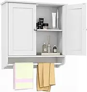 Giantex Bathroom Wall Cabinet, Over The Toilet Medicine Cabinet w/ 2 Doors, Adjustable Shelf, Towel Bar, Space-Saving Wall Hanging Storage Organizer for Bathroom Kitchen Laundry Room