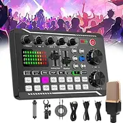 Live Sound Card with Dj Mixer Effects & Voice Changer, F998 Live Sound Card Audio Mixer, Condenser Microphone Bundle, Professional LED Light Voice Changer Sound Card (B)
