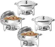 Provecta 4-Pack Round Chafing Dish Buffet Set,Each 5QT Stainless Steel Chafer,Food Warmers Set for Dinner, Parties, Wedding, Camping