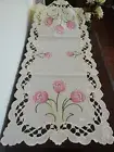 16"x54"Embroidered Table Runner Pink Tulip Floral Tablecloth Topper Home Decor