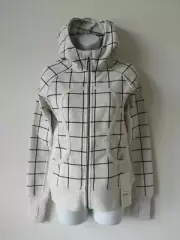 NWT LULULEMON White Grey Grid Classic Soft Cotton Fleece Scuba Hoodie Jacket 6