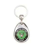 Premium Teardrop Chrome Die Cast Metal Keychain Ring Fob - US ARMY EAGLE G/W/B
