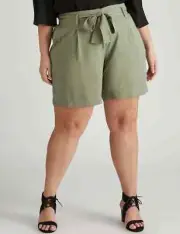 Ladies Plus size 24 Autograph TIE FRONT KHAKI Shorts half elastic waist NEW 0366