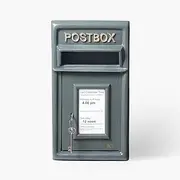 Assorted Collections Post Box Classic Grey Large Letter Box Lockable with 2 Keys, Pole Mounted Heavy Duty Cast Iron Mail Box for Home Weatherproof Mailbox Easy to Install, 44 x 24 x 25 cms, 12.8 kg