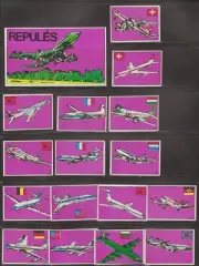 MATCHBOX LABEL HUNGARY- World airlines with flags, violet, set of 16 + 1 -**