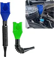 Kewucn 2 PCS Car Flexible Draining Oil Snap Plastic Funnel, Fuel Funnel Auto Wide Mouth with Handle, Vehicle Multi-Function Retractable Oil Funnel for Engine Oil, Diesel, Gasoline (Blue&Green)