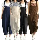 Women Cotton Linen Dungarees Jumpsuit Casual Baggy Loose Overalls Playsuits Hot