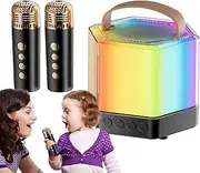 Karaoke Machine with 2 Microphones - Outdoor Portable Microphone and Speaker | RGB Lighting Wireless Speaker Microphone Set, 2 Wireless Mics for Camping, Picnics, Family Parties, Birthdays, Weddings