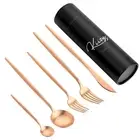 Copper Rose Gold Silverware Set Stainless Steel Fork Knife Chopsticks gift box