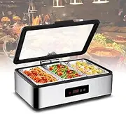PeiQi Food Warmer 9L Buffet Server 600W 3 Trays Stainless Steel Electric Chafing Dish Set with Temperature Control of 30°C~90°C for Parties, Catering Events, Banquets (3 Trays)