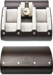 6 Watch Case Box for Travel and Display Organizer - Espresso Brown & Ivory White
