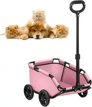 Dog Trolleys on Wheels, Pet Stroller with Safety Belt 4 Wheels Folding Rolling Cat Dog Carrier Pet Carriage, Shopping Cart for Travelling Shopping Walking Playing Pink