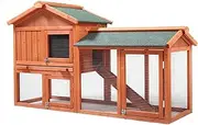 Rabbit Hutch Outdoor Rabbit Enclosure 2 Layer with 3 Lockable Doors Removable Tray Waterproof Roof for Small Animals