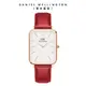 Daniel Wellington 手錶 Quadro Pressed Suffolk 29x36.5mm 經典紅真皮皮革大方錶-白錶盤-玫瑰金框(DW00100453)