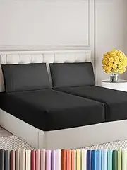 Sleepy Town Split King Size Bed Sheets - 5 Piece - Split King Sheet Set - Extra Soft, Comfy & Cooling - Easy Care - Shrinkage, Wrinkle & Fade Free - Brushed Microfiber - Deep Pocket Sheets (Black)
