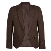Men's Scottish Brown Tweed Wool Argyle Jacket With Vest 17th Century Argyll Jack