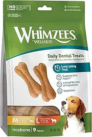 WHIMZEES Rice Bone Dental Dog Treats, Value Bag, Large (18-27kg Dogs), Natural Daily Dental Chews (Pack of 9)