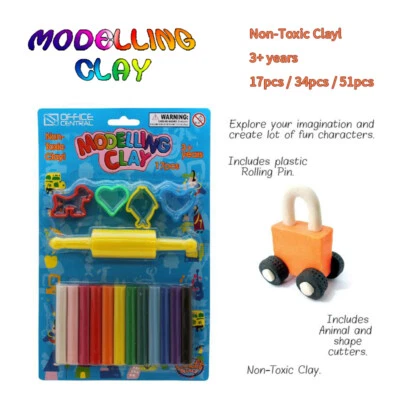 17 / 34 / 51 Pcs Assorted Colour Modelling Clays Moulding DIY Craft Sculpture