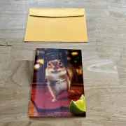Avanti Greeting Birthday card chipmunk in a shot glass. 3-D holographic