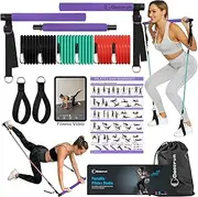 Portable Pilates Bar Kit with Resistance Bands - 3 Set Exercise Bands - Home Gym， Workout Kit for Body Toning – with Fitness Poster and Video