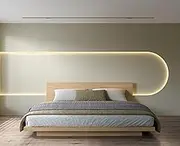 Fuji Natural Japandi Style Queen Bed Frame with Wooden Headboard