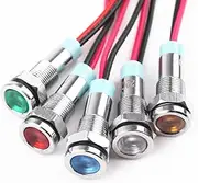 1pcs 8mm Flat Head LED Metal Indicator Light 8mm Waterproof Signal lamp 6V 12V 24V 220v with Wire red Yellow Blue Green White(24V Green)