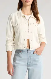 Re/Done Shrunken Denim Trucker Jacket in Crema at Nordstrom, Size Large