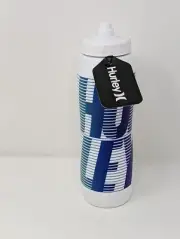 Hurley Water Bottle Flow-Lock Lid Blue White 32 0z one hand, cycling