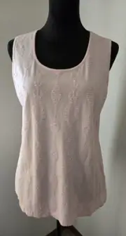 NWT Chico's Pink Cotton Modal Scoop Neck Tank Top Size 2 US Large Sequin Pattern