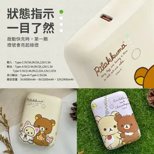 【Rilakkuma 拉拉熊】小圓寶 PD20W+QC USB-C雙向快充 12000series 行動電源