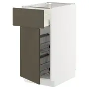 METOD / MAXIMERA base cab w wire basket/drawer/door, white/Havstorp brown-beige, 40x60x80 cm
