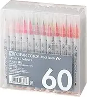 Kuretake ZIG CLEAN COLOR Real Brush 60 Colors set, AP-Certified, Flexible Brush Tip, Professional quality, Odourless, Xylene Free, Easy to create narrow and wide lines, Coloring, Made in Japan