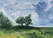 Original Small Oil Painting, Field Landscape Artwork, Canvas Panel 5x7, Mini Art