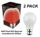 2 x 60W Incandescent Light Globes Bulbs B22 Bayonet Warm White Pearl A60 Thorn